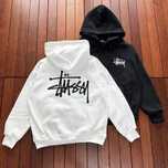 Кофта Худі Stussy на флісі Тринитка чорна/біла зимова з капюшоном стус