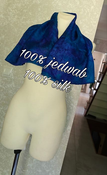 Apaszka chustka jedwabna jedwab granatowa niebieska vintage coquette