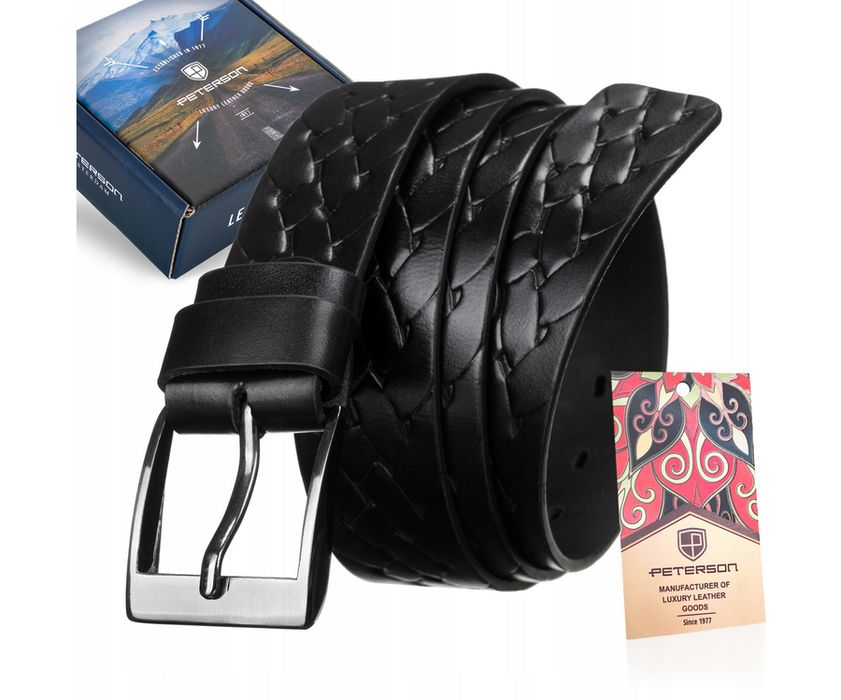 klasyczny, skórzany pasek męski z metalową klamrą - peterson 105