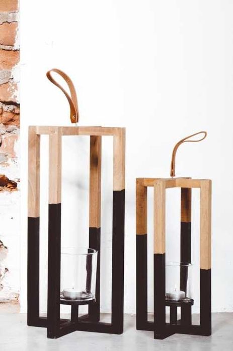 Dekoracyjny drewniany świecznik 41x16 cm