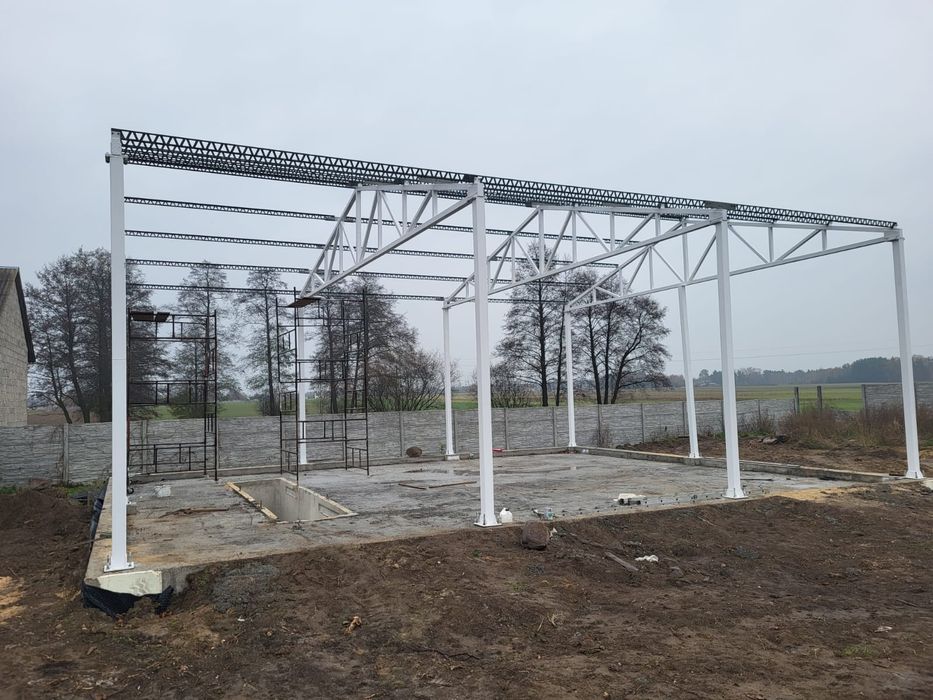 Konstrukcja stalowa hali wiaty obory garażu warsztatu 8x12 m
