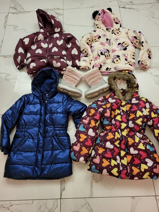 Zestaw kurtek zimowych 128/134 plus buty 33