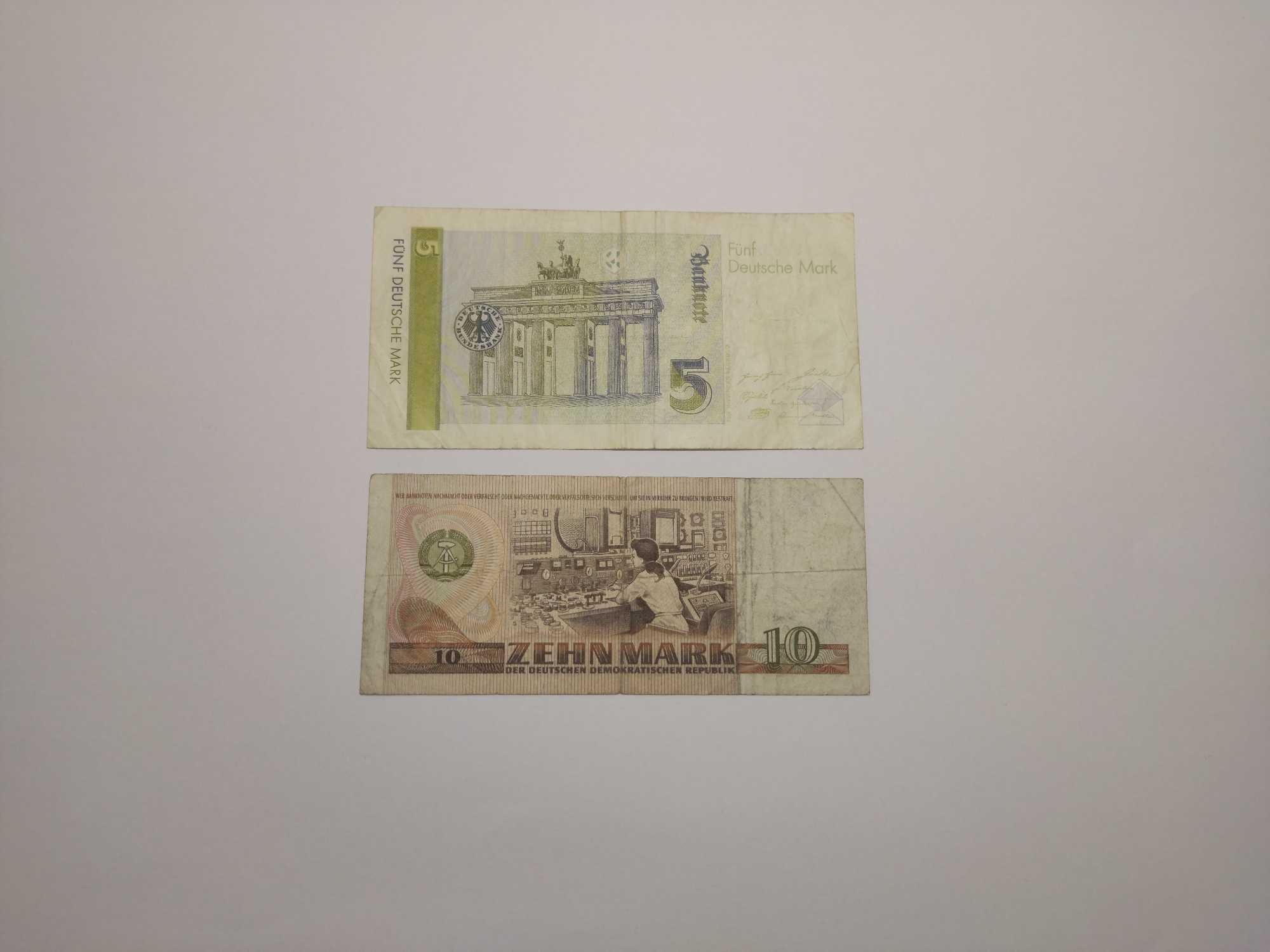 Banknot 5 marek 1991 r. oraz 10 marek niemieckich 1971 r. Niemcy - RFN