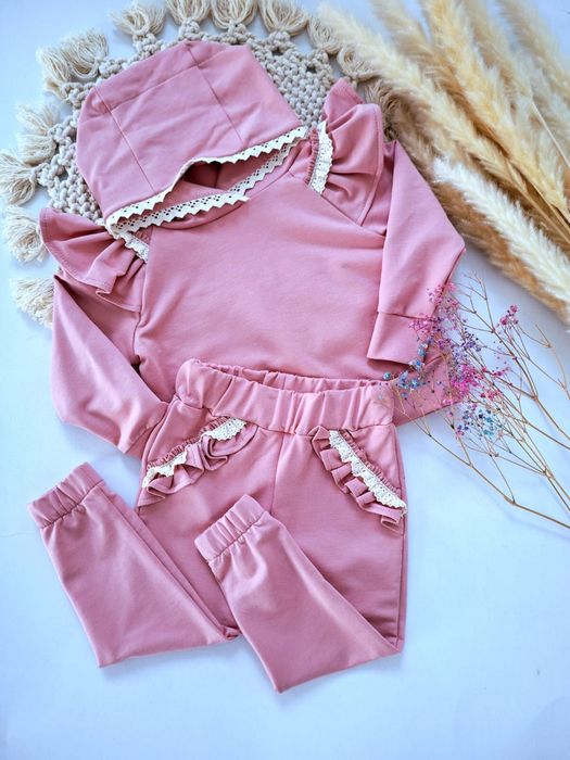 Nikol Kids Fahion pudrowy dresik dziewczynka dres bluza+spodnie 122 cm