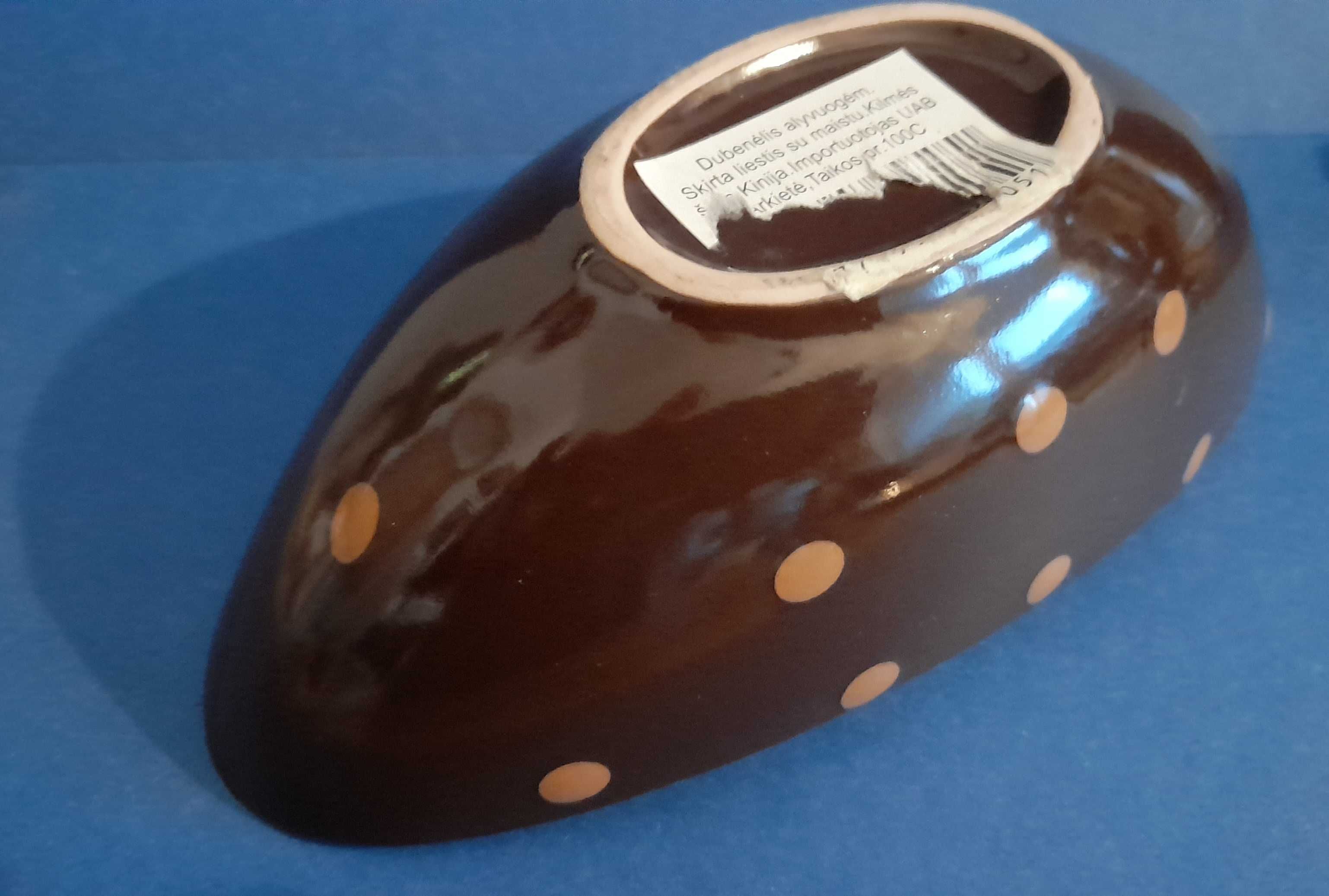 Retro Vintage Brązowa Owalna Miska Ceramika Sygnatura, Litwa