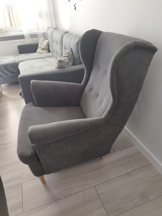 Fotel uszak skandynawski Grafit jak Nowy