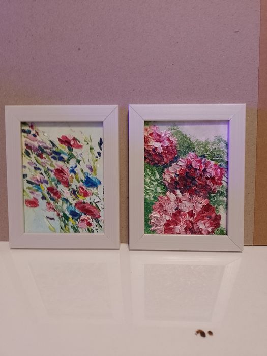 0braz olejny miniatura 9 x 12cm w ramce 2 sztuki
