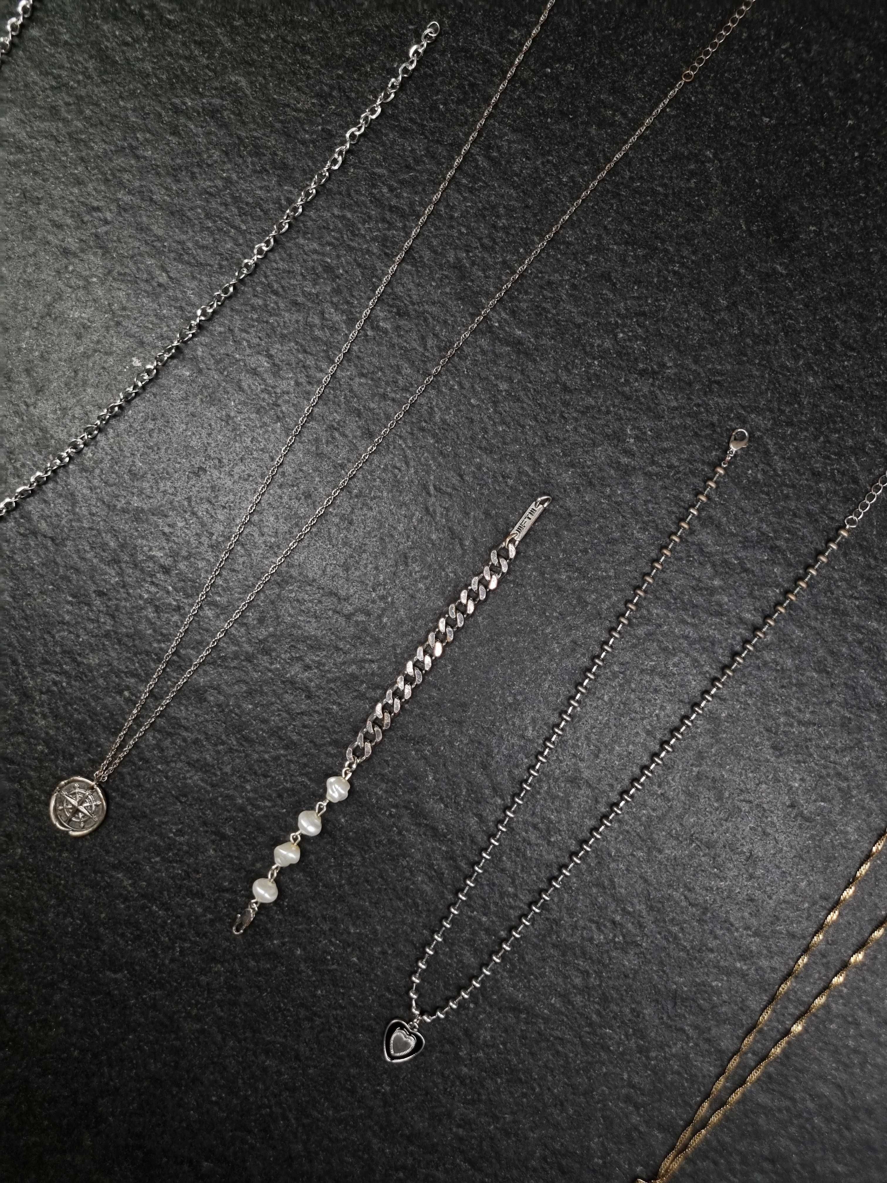 Naszyjnik 2 Łańcuszek Łańcuch Chain Sygnet Symbol Znak Kompas Srebrny