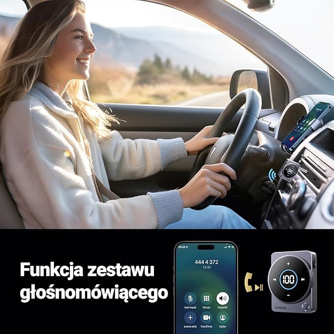 UGREEN Adapter Bluetooth 5.4 do Samochodu z Funkcją Głośnomówiącą
