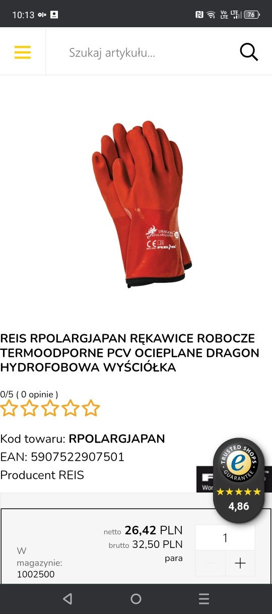 Rękawice ocieplane gruba guma r.11.