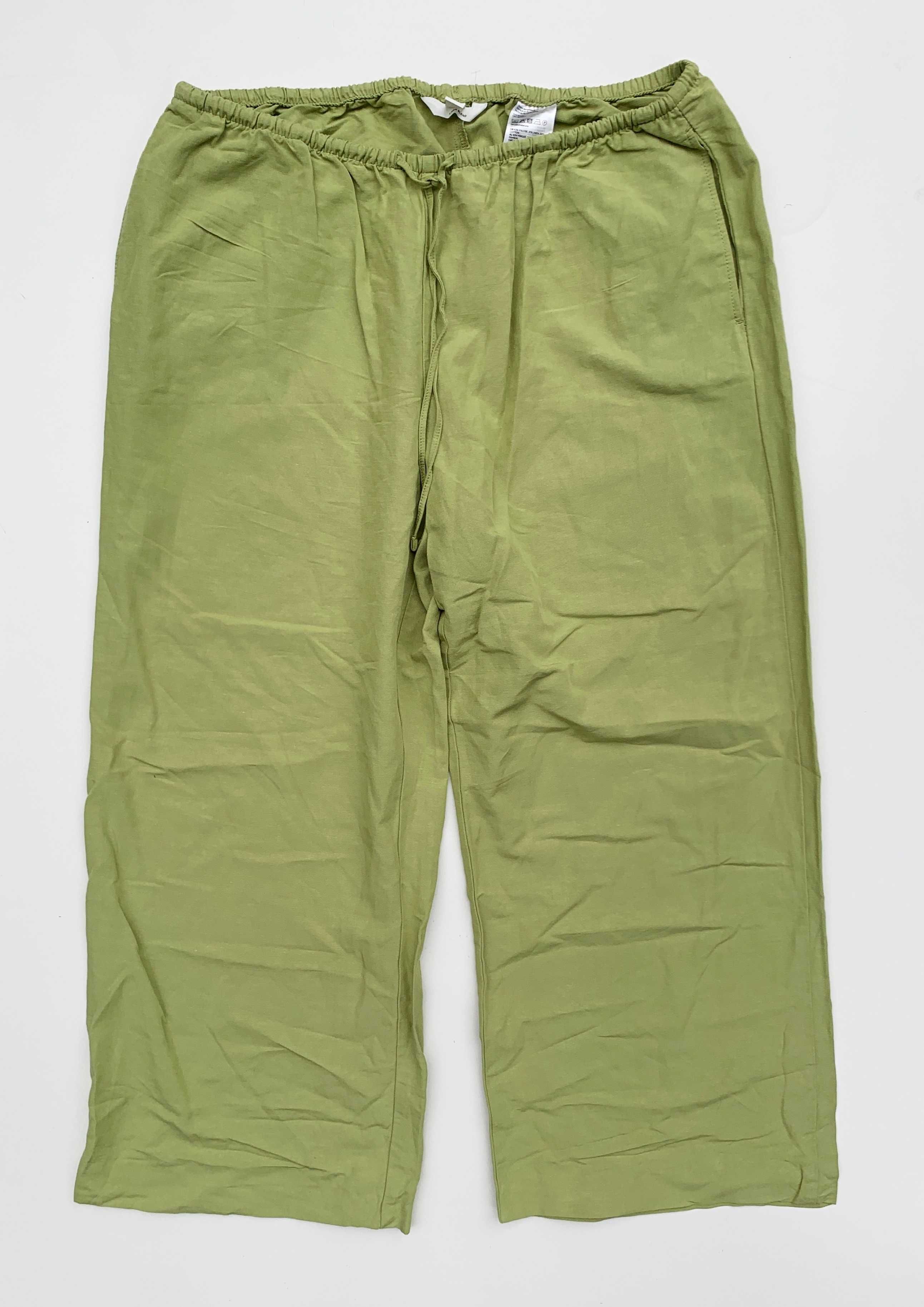 Spodnie Zielone Len Lniane H&M L 40 Proste Nogawki
