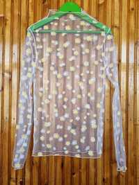 Прозора блуза сітка водолазка в ромашки