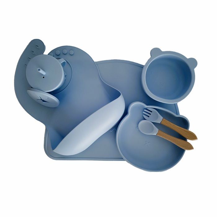 Conjunto de refeição em silicone azul claro