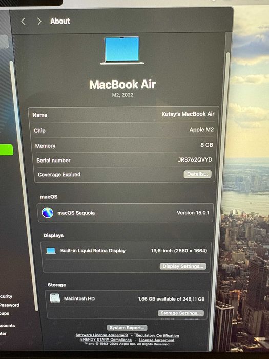 MacBook M2 15,6” / 8GB RAM / 245GB SSD – bardzo dobry stan!