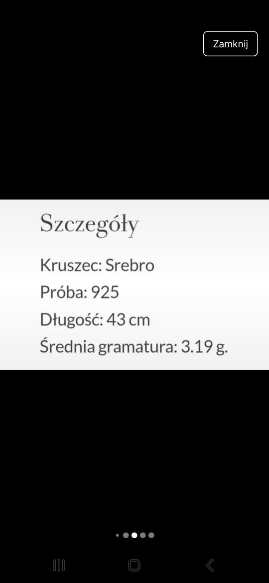 Naszyjnik kaskadowy srebrny  firmy YES