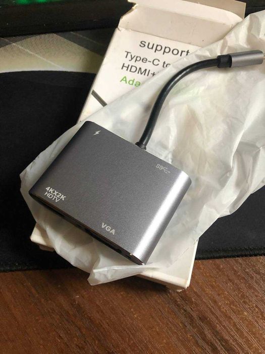 USB-хаб Type-C - HDMI + VGA + USB 3.0 + PD 87W Grey для MacBook