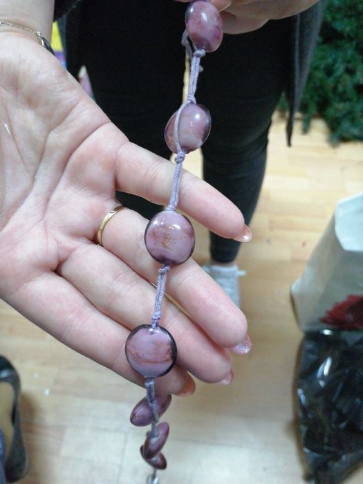 Naszyjnik i bransoletka, szklo weneckie kolor fioletowy bez