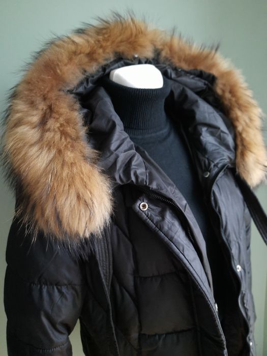 Kurtka płaszcz L/XL czarna z kapturem zima święta elegancka klasyczna