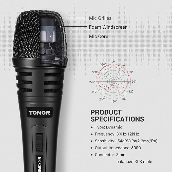 Tonor K1 Dynamiczny Mikrofon Z Kablem Xlr 5 M, Jack 6,35 Mm