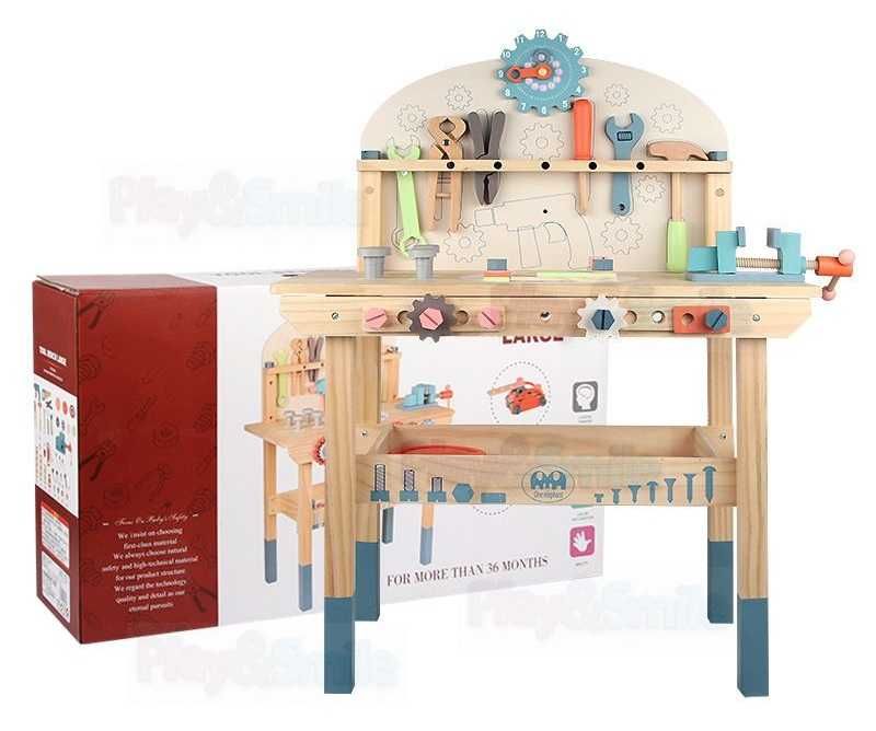 Warsztat stół warsztatowy drewniany narzędzia zestaw majsterkowicza