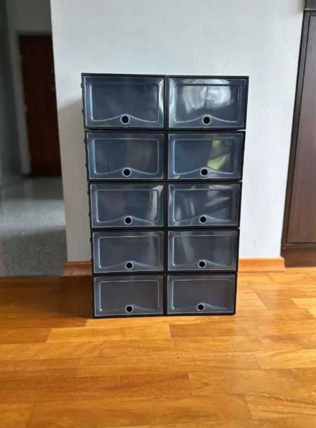 Czarne pudełka na buty organizer pojemnik na obuwie NOWY - 45 sztuk