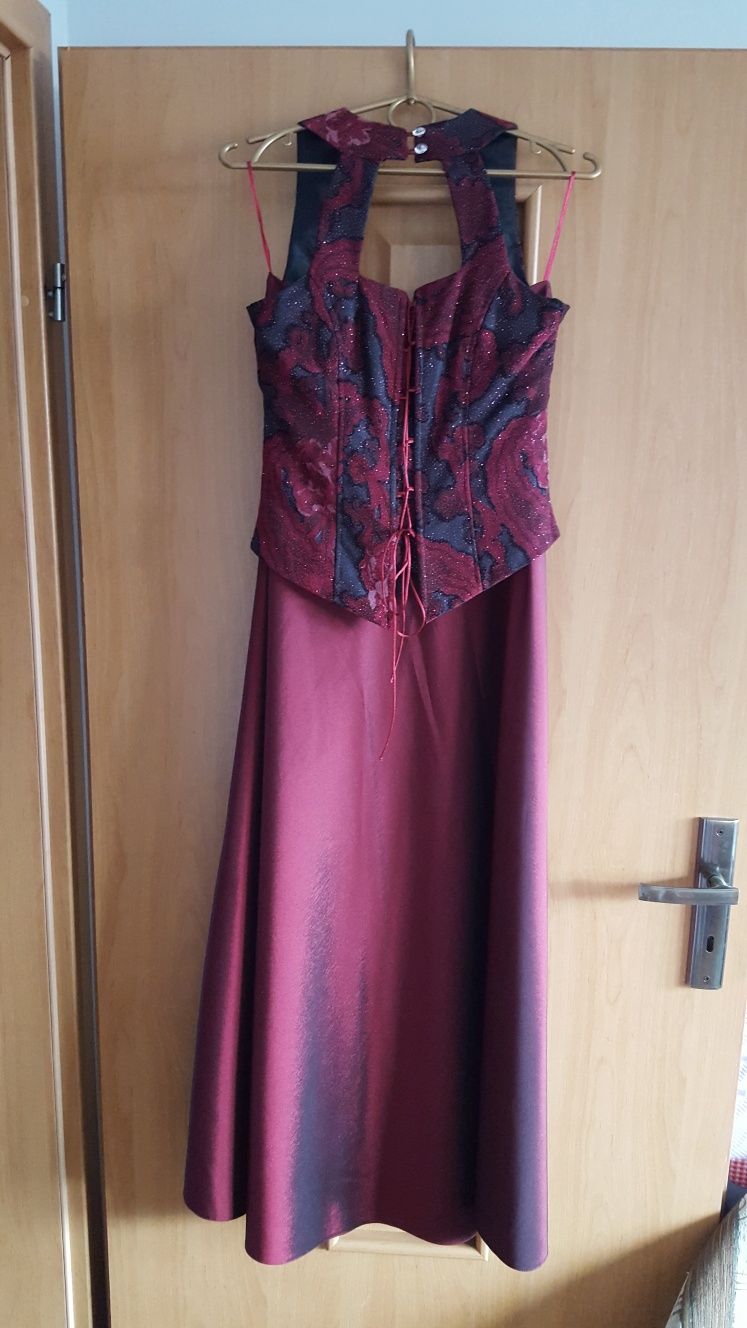 Komplet - sukienka - gorset i spódnica w kolorze bordowym - rozmiar 36