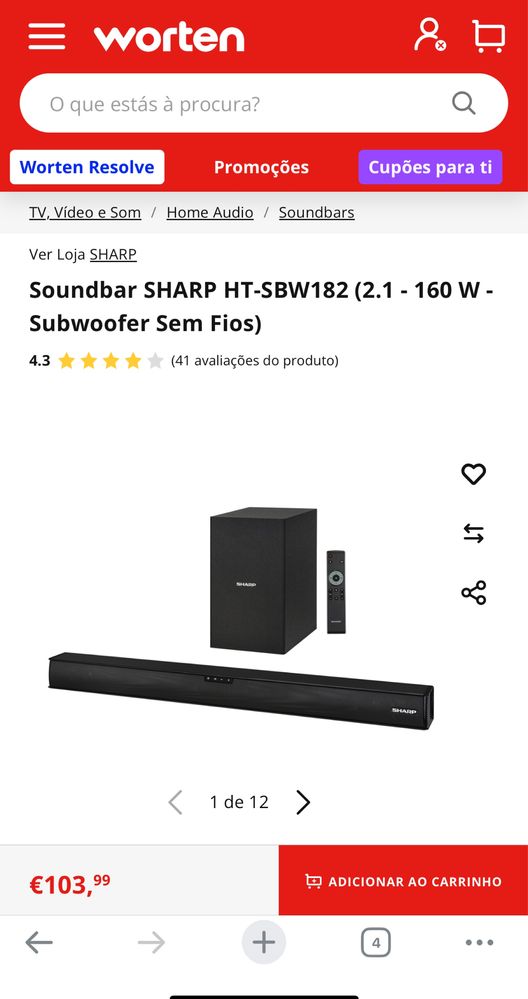 Soundbar + Subwoofer Home SHARP : HT-SBW182