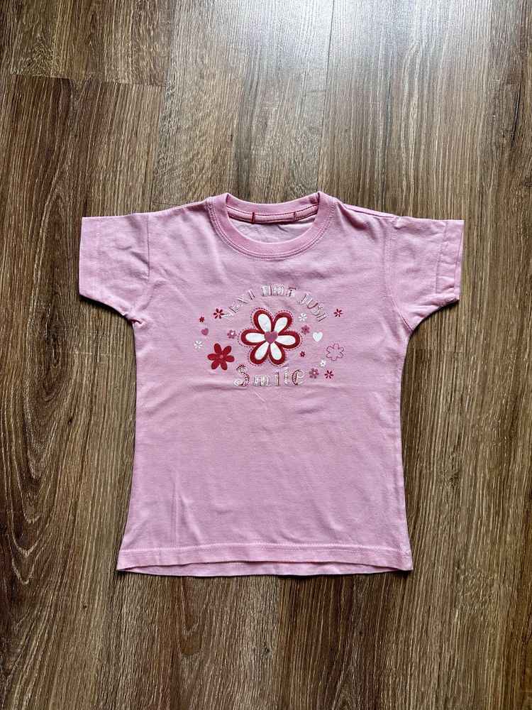 T-shirt bluzka różowa z kwiatkami 116 bawełna