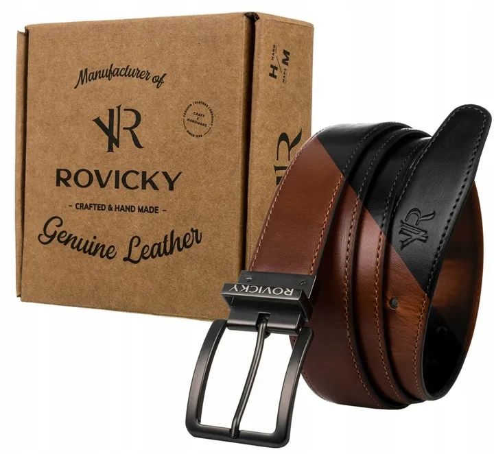 męski, dwustronny pasek skórzany do spodni - rovicky