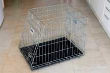 Jaula de transporte e viagem para cão de porte médio.