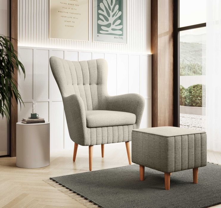 Fotel Bari/Uszak/Tkanina PREMIUM/Nowoczesny/Możliwy podnóżek