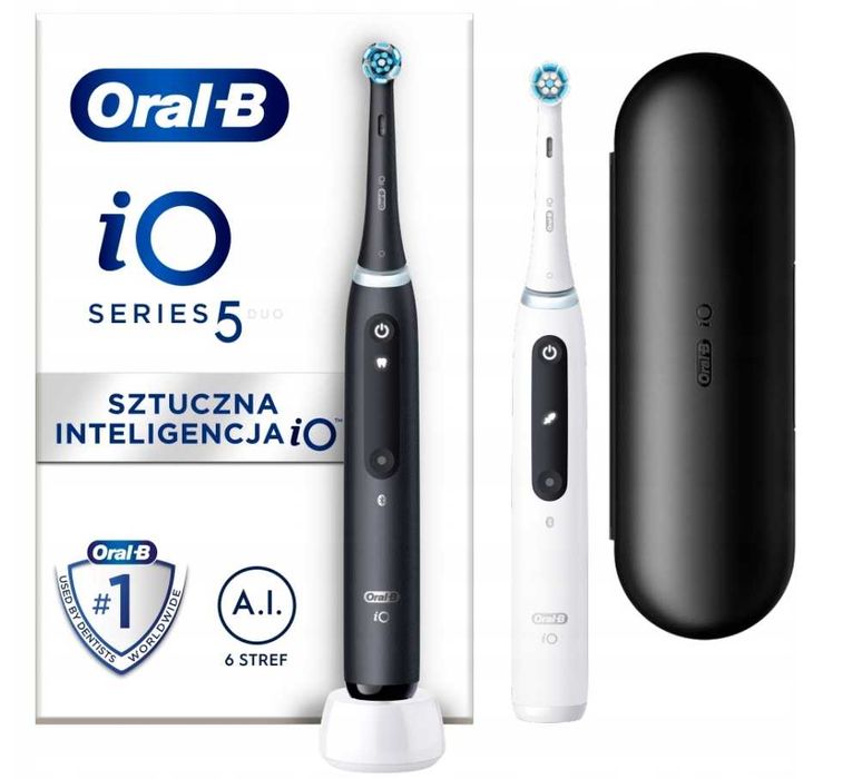 2 SZCZOTECZKI Oral-B io 5 Czarna Biała Elektryczne + 4 Końcówki GRATIS