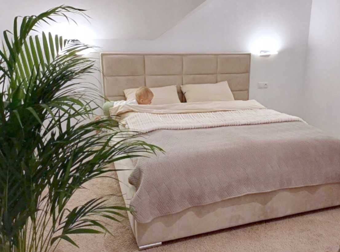 Łóżko Piękny Masywny Zagłówek 160x200 Stelaż KEJA + POJEMNIK + STELAŻ