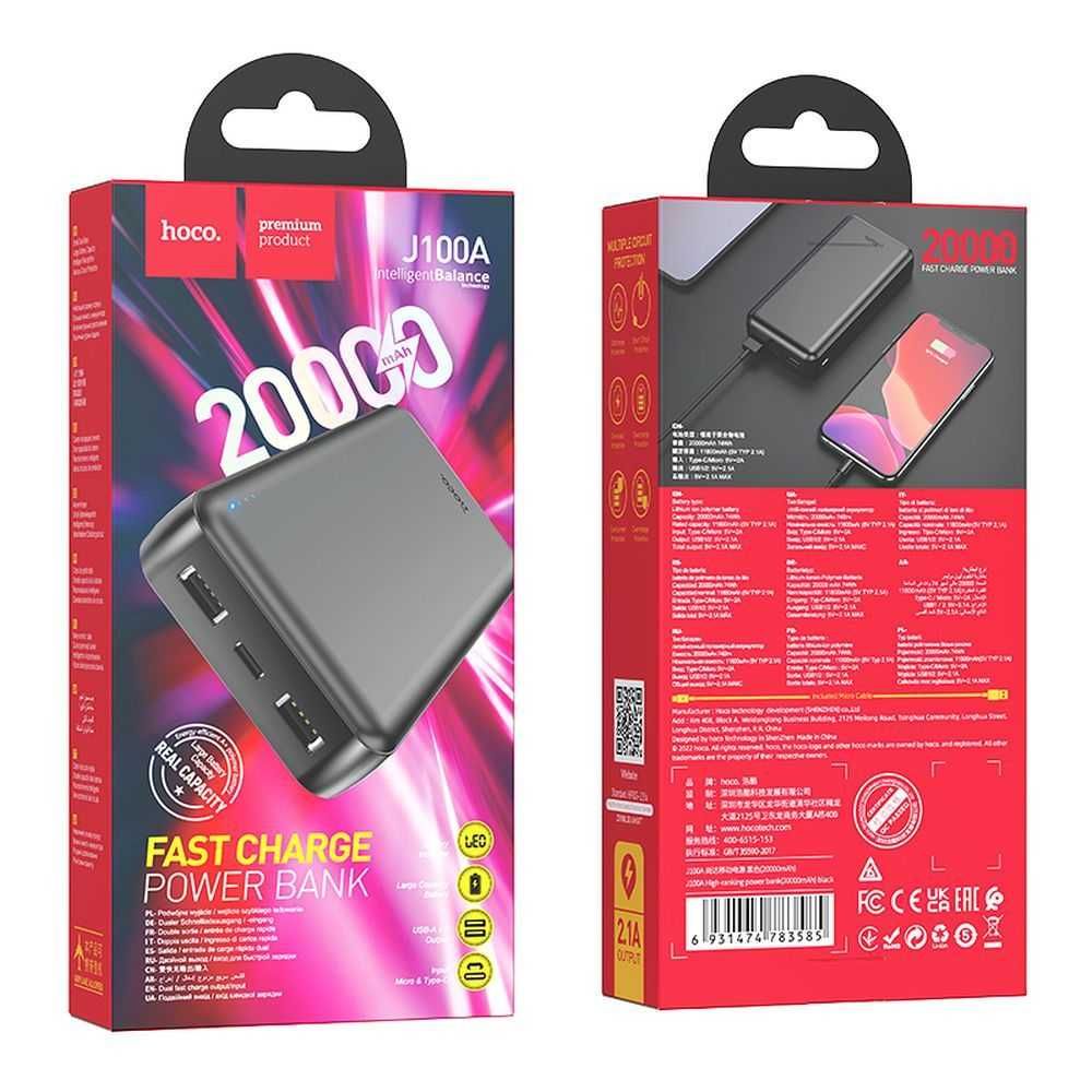 HOCO Powerbank Duży 20000 mAh czarny