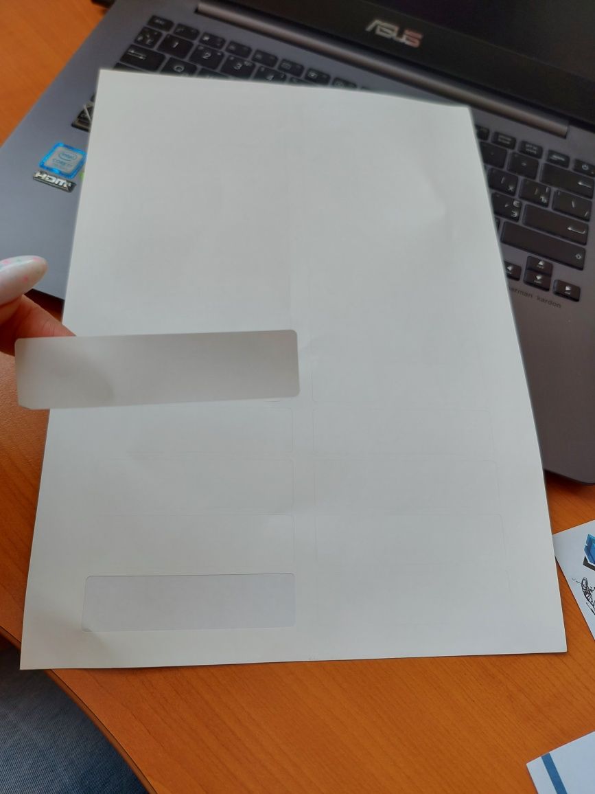 Самоклеюча бумага А4, етикетки 2х8 см