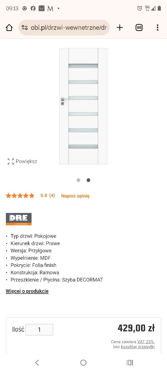 DRE - drzwi wewnętrzne + ościeżnica regulowana