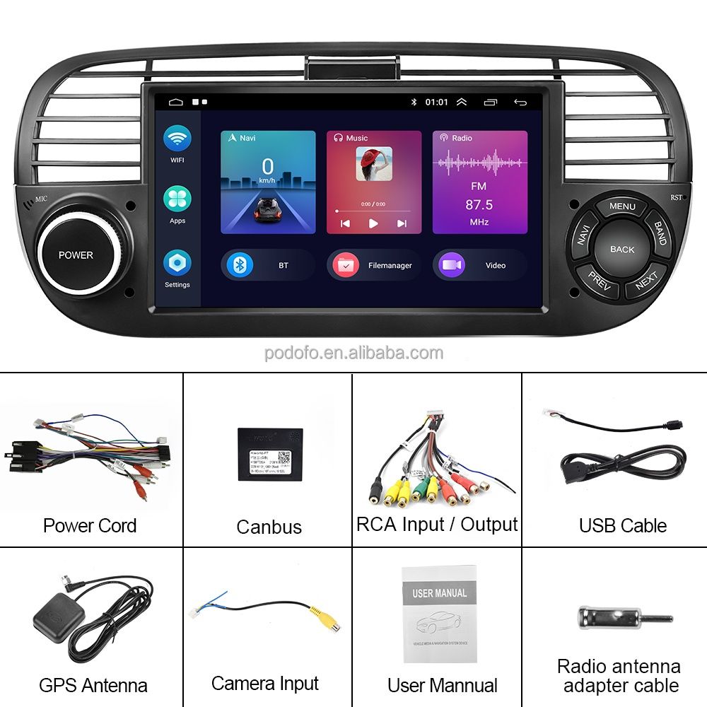 Radio 2din 7" + CANBUS para Fiat 500 de 2007 a 2015 GPS WiFi NOVO