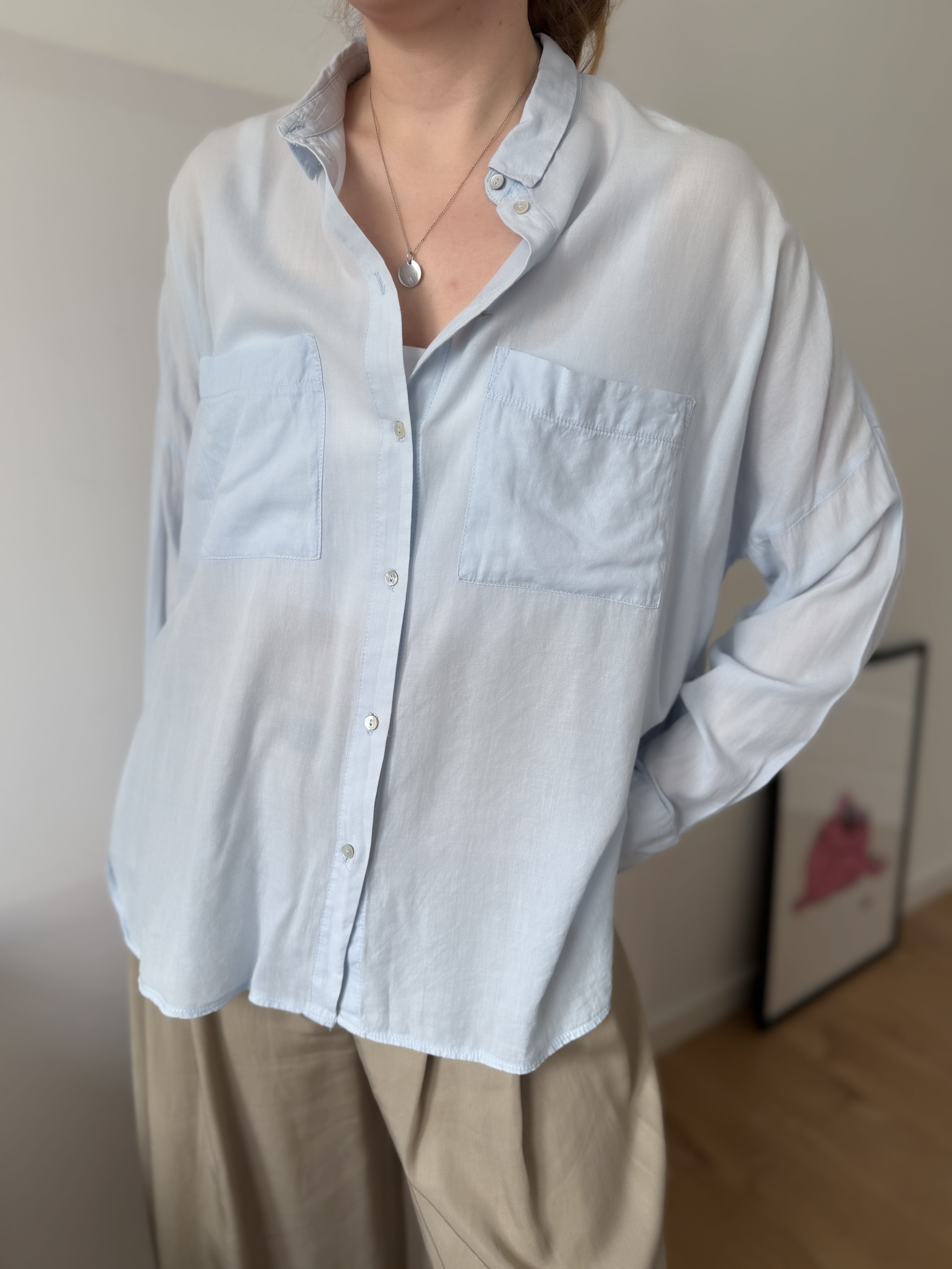 Błękitna koszula oversize H&M bawełniana cienka wiosenna lekka 38 M