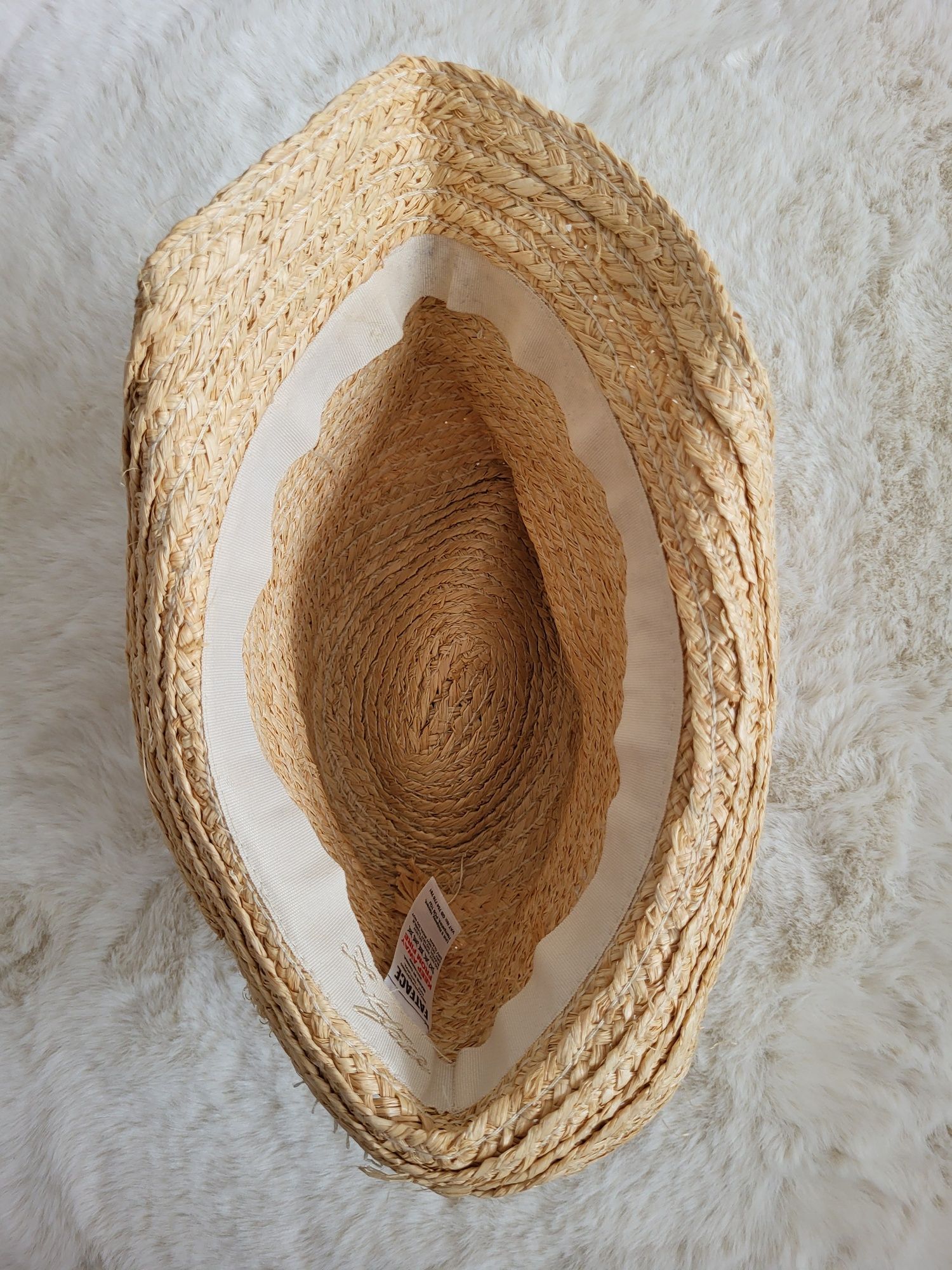 Słomiany kapelusz motyw pszczelarski pszczoły FatFace 100% raffia