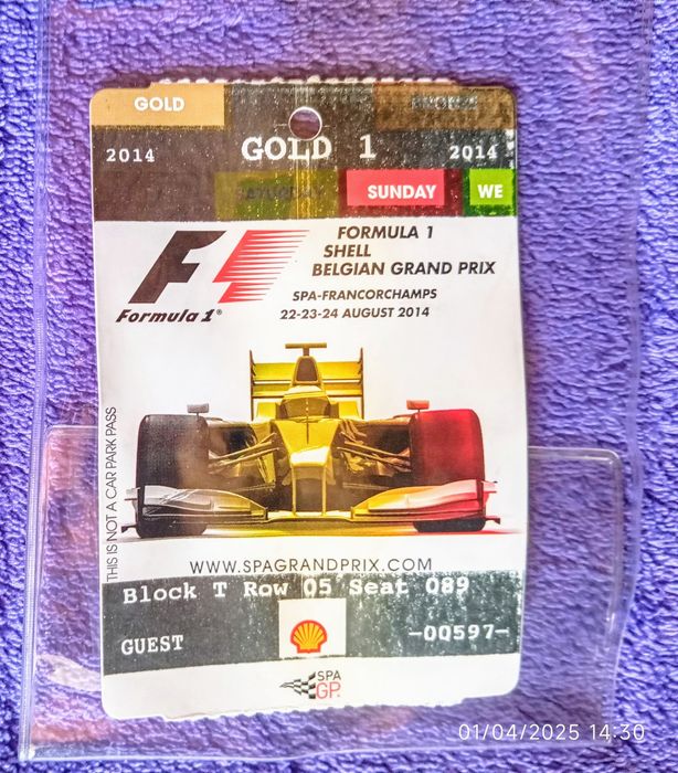 Ticket Fórmula 1 McLaren 2014 Bélgica para colecção.