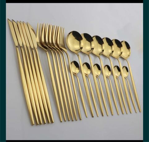 Золоті ложки вилки ножі прибори золотые приборы 24 подарок подарунок
