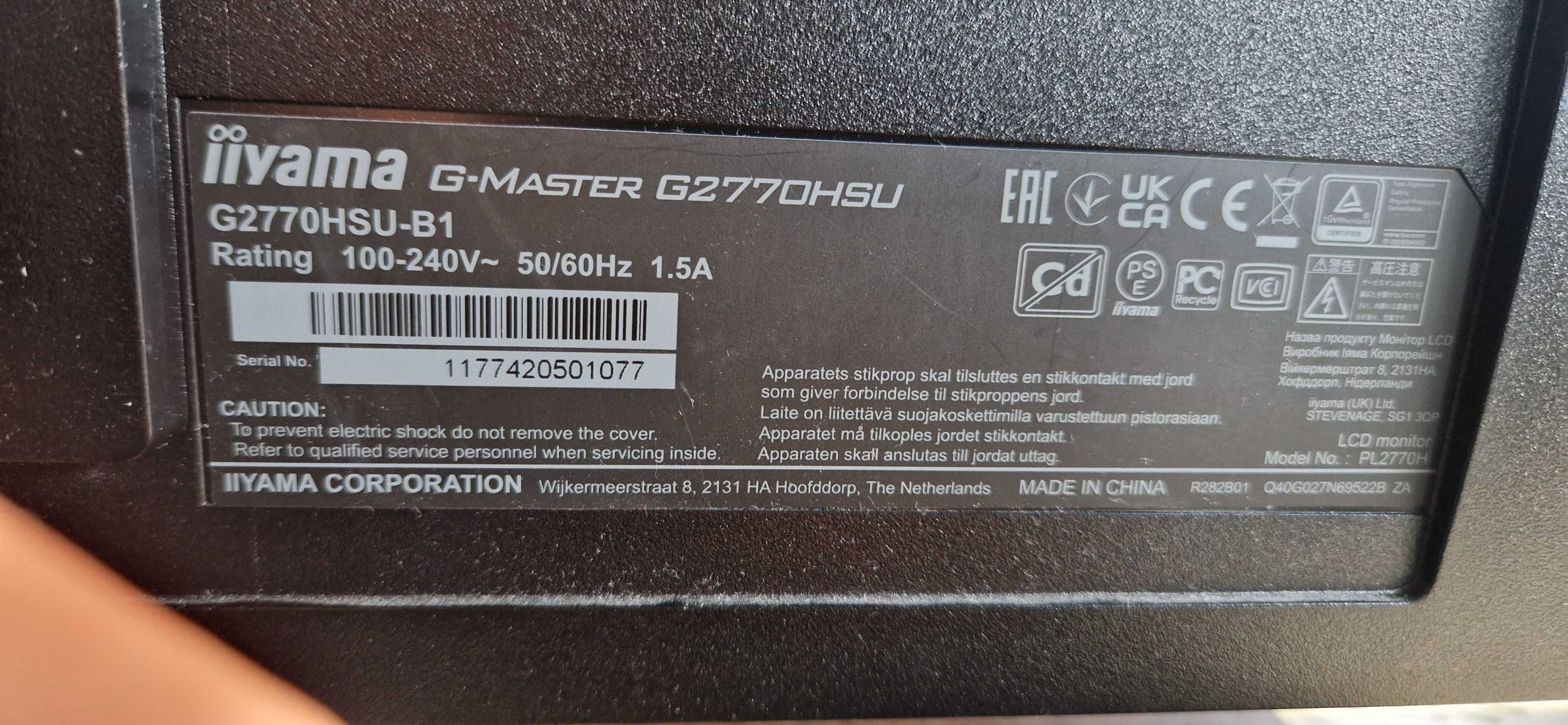 Monitor IIYAMA G-Master G2770HSU-B1 27" 1920x1080px IPS 165Hz 0.8 ms