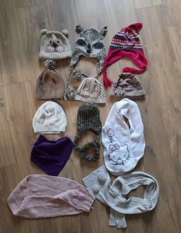 Zestaw - czapki szaliki chusta jesienne i zimowe dziewczęce 12 szt