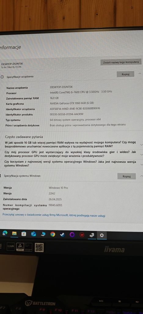 Komputer gamingowy Intel I5 7600, GTX 1060 6Gb