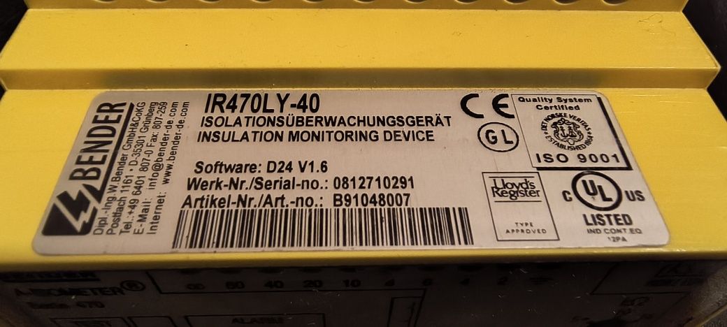 Controlador permanente de isolamento Bender IR470LY-40