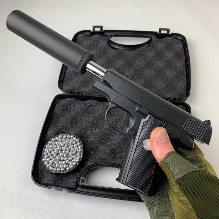 Металевий пістолет з глушником Colt на пульках залізний дитячий Іграшк