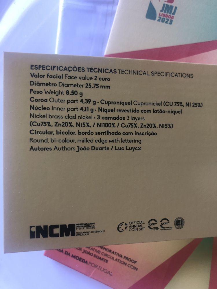 Moedas 2€ - Jornada Mundial da Juventude Proof e BNC