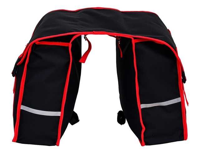 Sakwa na bagażnik, torba rowerowa 2x15L - czarno czerwona