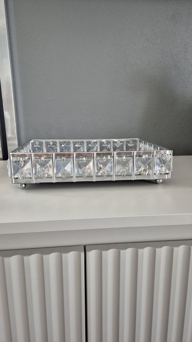 Taca lustrzana glamour srebrna kryształki