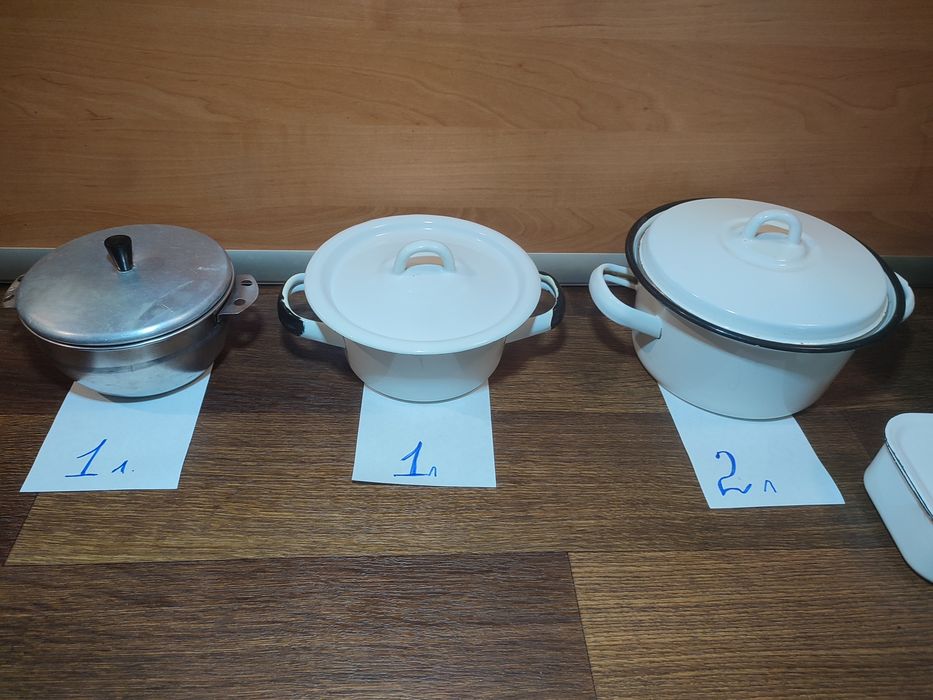 Кастрюля  эмаль 1 л, 2 л, 4 л алюминий, друшлаг, судок